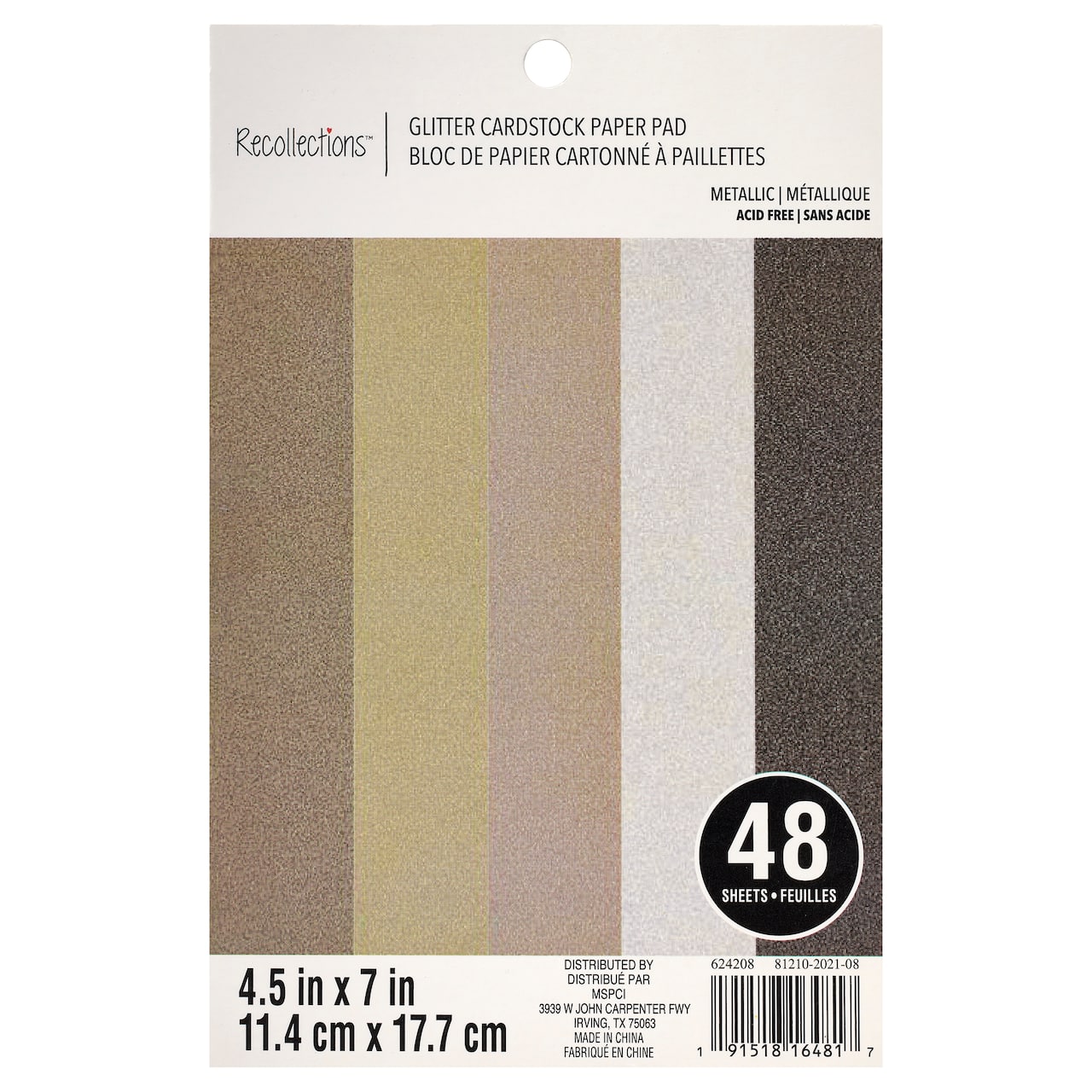 6 Packs: 48 ct. (288 total) Metallic Glitter Cardstock Paper Pad by Recollections™, 4.5" x 7"